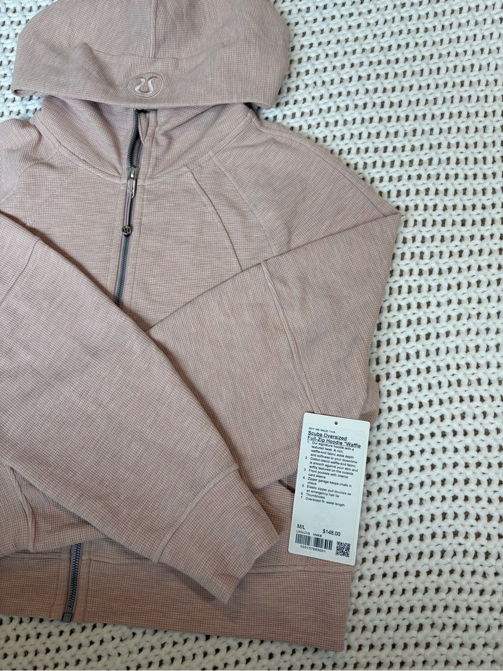 lululemon scuba oversized full zip hoodie waffle heathered mink berry size m/l - Picture 3 of 12